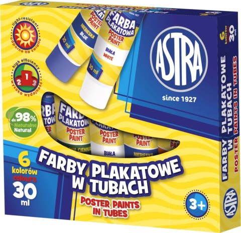 Farby plakatowe w tubach kolor: mix 30ml 6 kolor. Astra (83119900)