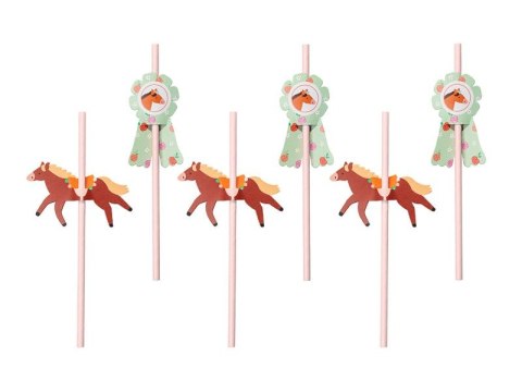Słomka Konie, 19.5 cm. 6 szt Partydeco (NSL2)