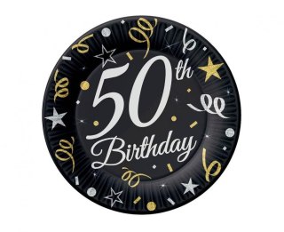 Talerz jednorazowy 50 urodziny, czarny papier śr. 180mm 6 szt Godan (PW-T507)