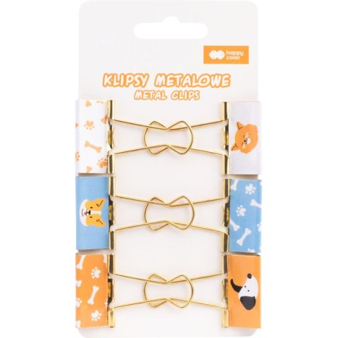 Klipsy do spinania dokumentów CAT&DOG, metal 6 szt Happy Color (HA 4821 01CD-WP6)
