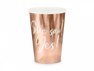 Kubek jednorazowy She said yes!, różowe złoto (1 op. / 6 szt.) papier 220ml Partydeco (KPP21-019R-EU1)