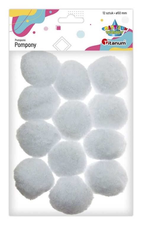 Pompony Craft-Fun Series 50mm białe 12 szt Titanum