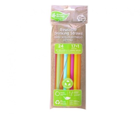 Słomka wielokrotnego użytku, różne kolory 9x240mm/ 17 szt. + szczoteczka 18 szt Godan (RW-17KS)
