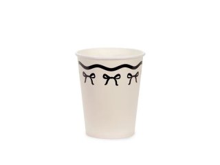 Kubek jednorazowy z kokardkami, kremowo-czarne papier 220ml Partydeco ((1 op. / 6 szt.))