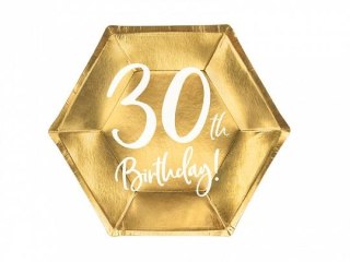Talerz jednorazowy złoty 30 urodziny papier śr. 200mm 6 szt Partydeco (TPP73-30-019M)