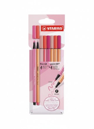 Cienkopis Różowe 8szt (PEN 68+ POINT wkład mix 0,4mm 4kol. Stabilo (D/87-3576)