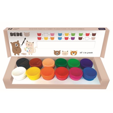 Farby plakatowe BEBE FRIENDS kolor: mix 20ml 12 kolor. Interdruk