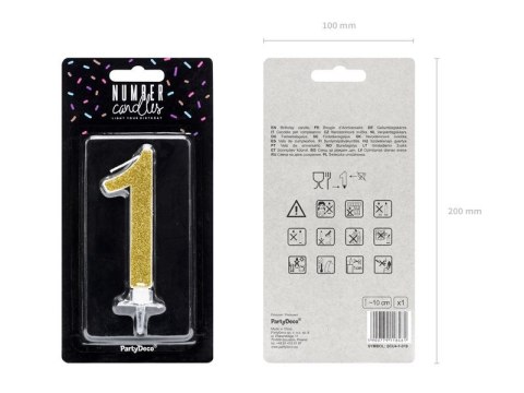 Świeczka urodzinowa Cyferka 1, złoty, 10cm Partydeco (SCU4-1-019)