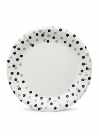 Talerz jednorazowy Confetti Silver-Black papier śr. 230mm 8 szt Paw (PPL8000508)