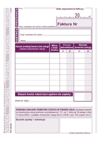 Druk offsetowy Faktura VAT A6 80k. Michalczyk i Prokop (205-5E)