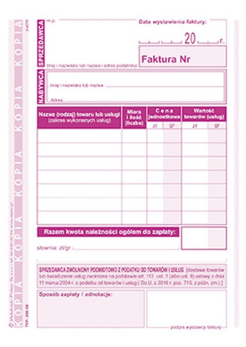 Druk offsetowy Faktura VAT A6 80k. Michalczyk i Prokop (205-5E)