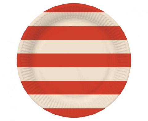 Talerz jednorazowy paski czerwono beżowe papier śr. 180mm 6 szt Godan (PG-TPA2)