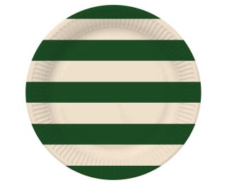 Talerz jednorazowy paski zielono beżowe papier śr. 180mm 6 szt Godan (PG-TPA4)