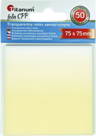 Notes samoprzylepny (karteczki) transparentne, z polipropylenu 75x75 50k [mm:] 75x75 Titanum