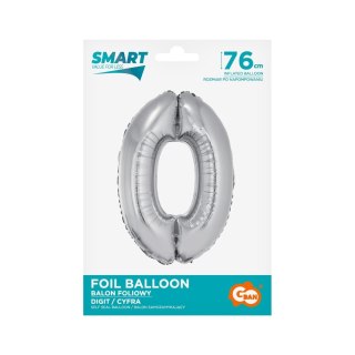 Balon foliowy Smart cyfra 0 srebrna 76cm Godan (CH-SSR0)