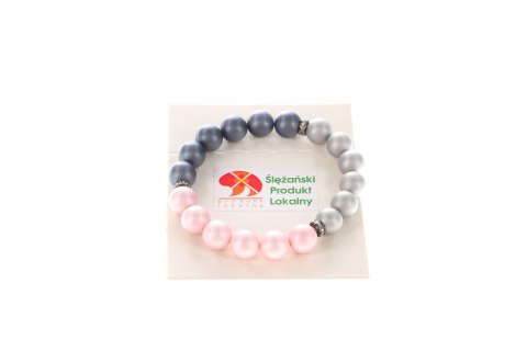 Bransoletka bransoletka perła muszlowa mix róż,jeans,szary 10mm Mol