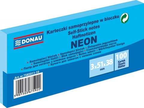 Notes samoprzylepny (karteczki) Neon niebieski 300k [mm:] 51x38 Donau (7585011-10)