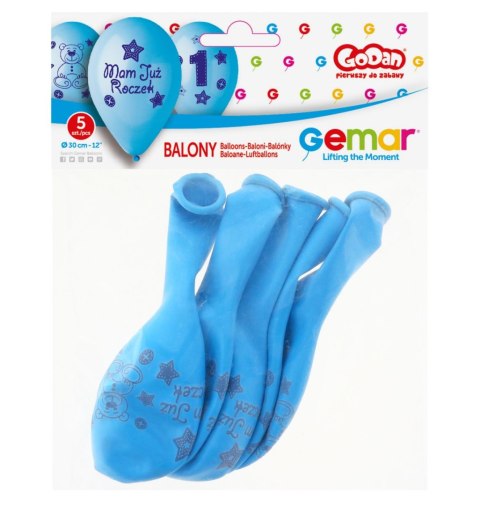 Balon gumowy Moje 1 urodziny Moje 1 urodziny niebieska 300mm 12cal Godan (GB-MU1G)