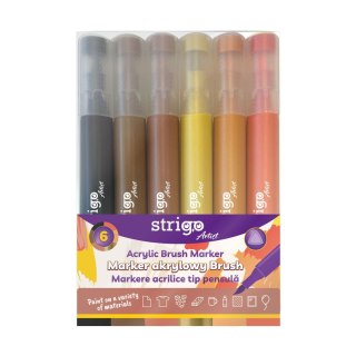 Marker specjalistyczny końcówka BRUSH akrylowy w 6kol wkład mix pędzelek końcówka Strigo (SSC433)