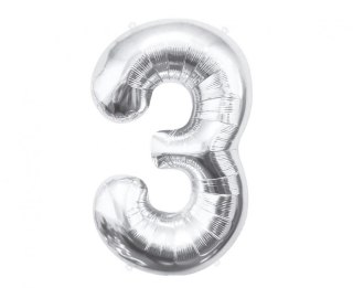 Balon foliowy Cyfra 3, srebrna, 85 cm 85cal Godan (BC-HSR3)