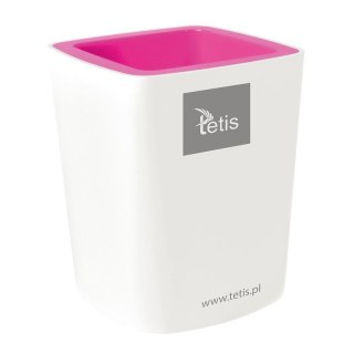 Przybornik na biurko różowy biały plastik Tetis (BV405 (R))