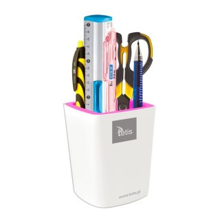 Przybornik na biurko różowy biały plastik Tetis (BV405 (R))