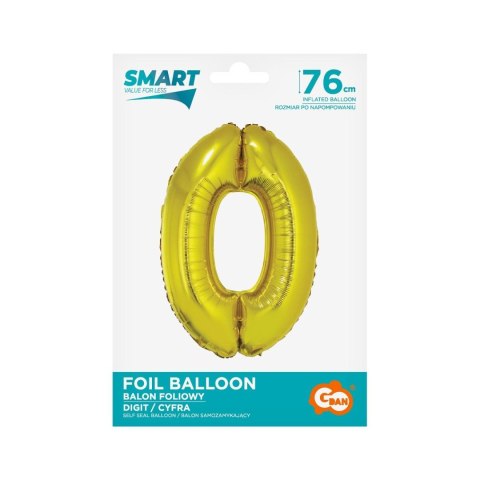 Balon foliowy Smart cyfra 0 złota 76cm Godan (CH-SZL0)
