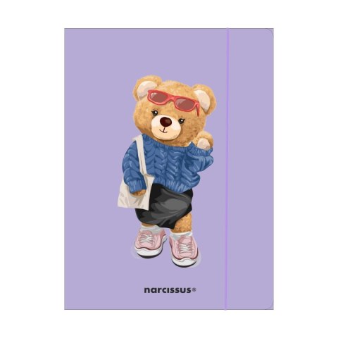 Teczka kartonowa na gumkę Teddies& Misia A4 fioletowy 270g Narcissus