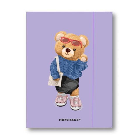 Teczka kartonowa na gumkę Teddies& Misia A4 fioletowy 270g Narcissus