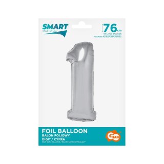 Balon foliowy Smart cyfra 1 srebrna 76cm Godan (CH-SSR1)