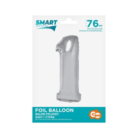 Balon foliowy Smart cyfra 1 srebrna 76cm Godan (CH-SSR1)