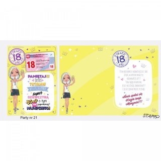 Kartka składana PARTY Urodzinowy dla dziewczyny 18 lat B6 Ev-corp (STKP-021)