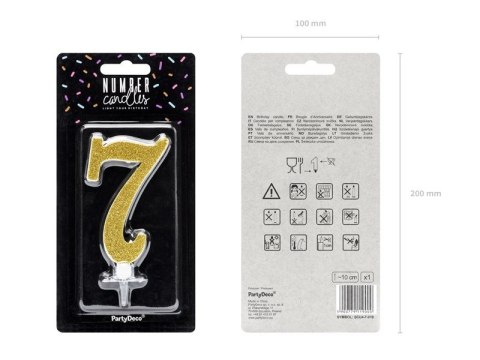 Świeczka urodzinowa Cyferka 7, złoty, 10cm Partydeco (SCU4-7-019)
