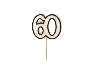 Świeczka urodzinowa liczba 60, 5,5cm, biało-czarny Partydeco (SCU16-60)