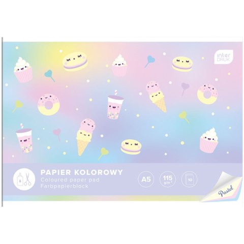 Zeszyt papierów kolorowych PASTEL A5 115g 10k Interdruk