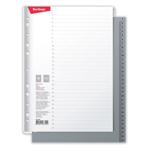 Przekładka numeryczna A4 szara 120g 31k 1-31 Berlingo (226203)