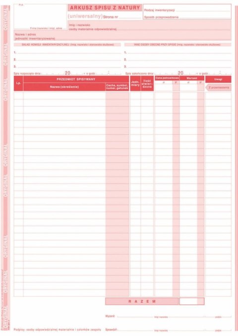 Druk samokopiujący Arkusz spisu z natury A4 48k. Michalczyk i Prokop (341-1)