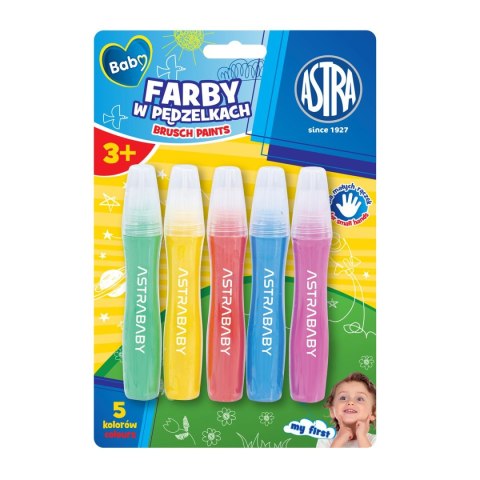 Farby plakatowe w pędzelkach kolor: mix 5 kolor. Astra (320123002)