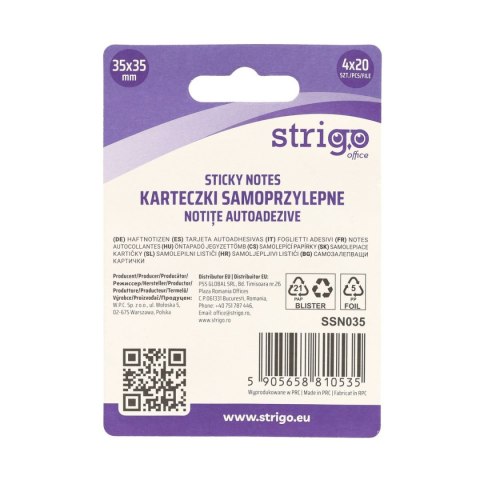 Notes samoprzylepny (karteczki) kwadraty 4kol 4x20 mix 80k [mm:] 35x35 Strigo (SSN035)