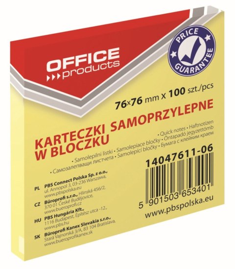 Notes samoprzylepny (karteczki) żółty jasny 100k [mm:] 76x76 Office Products (14047611-06)
