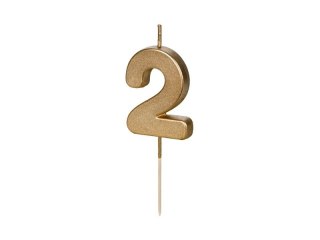 Świeczka urodzinowa Cyferka 2, 4.5 cm, złoty Partydeco (SCU9-2)