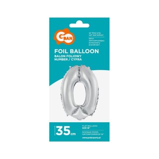 Balon foliowy cyfra 0 srebrny 35 cm Godan (FG-C35S0)