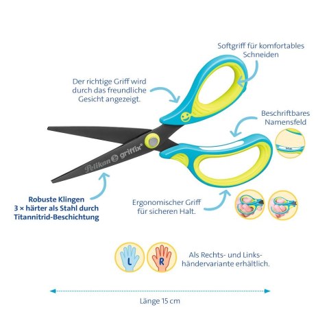 Nożyczki Griffix spiczaste praworęczne mix Pelikan (300009549)