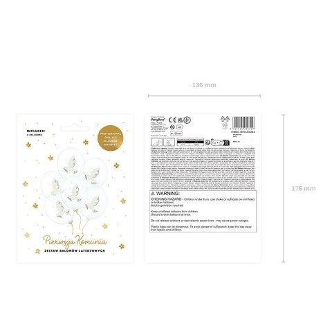 Balon gumowy Gołąb, Crystal Clear transparentny 300mm Partydeco (SB14C-204-000-6)