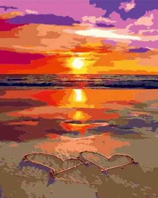 Zestaw kreatywny Malowanie po numerach 40x50cm Zachód słońca nad morzem, serca na piasku Flamingo Line (fys040)