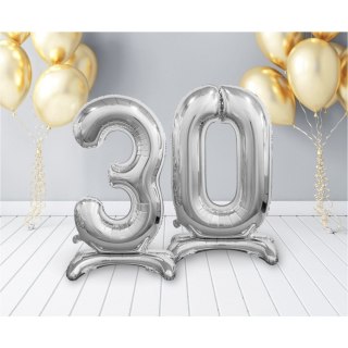 Balon gumowy Beauty&Charm cyfra stojąca srebrna Srebrny 30cal Godan (BC-ASS3)