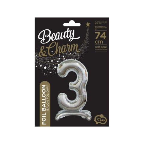 Balon gumowy Beauty&Charm cyfra stojąca srebrna Srebrny 30cal Godan (BC-ASS3)