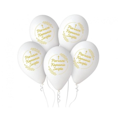 Balon gumowy Pierwsza Komunia Św. (kłosy) 5 szt. biały 320mm 13cal Godan (GS110/PKK)