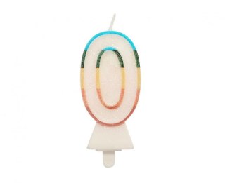 Świeczka urodzinowa cyferka 0, tęczowa, NOWY BIO BROKAT, 8,5 cm Godan (SW-CBB0)