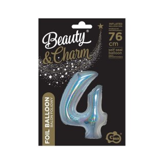 Balon foliowy Beauty&Charm Cyfra 4 holograficzna 76cm Godan (CH-BHS4)